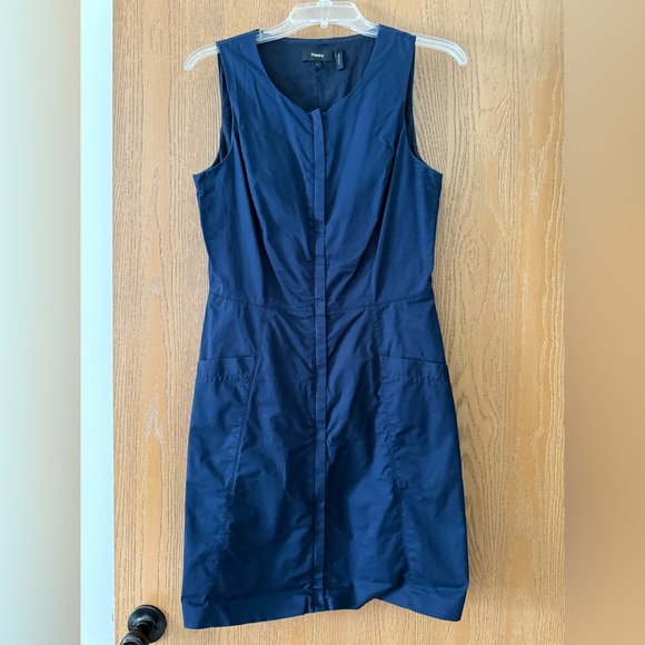 THEORY Navy Bonza Spring Poplin Zip Front Casual Dress - Picture 3 of 7
